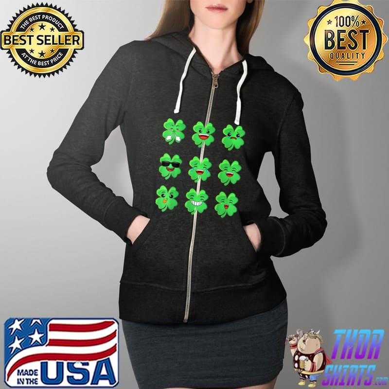 Official St Patricks Day Clovers Faces Shamrocks Irish Boys Girl Kids T-Shirt Full Zip Hooded