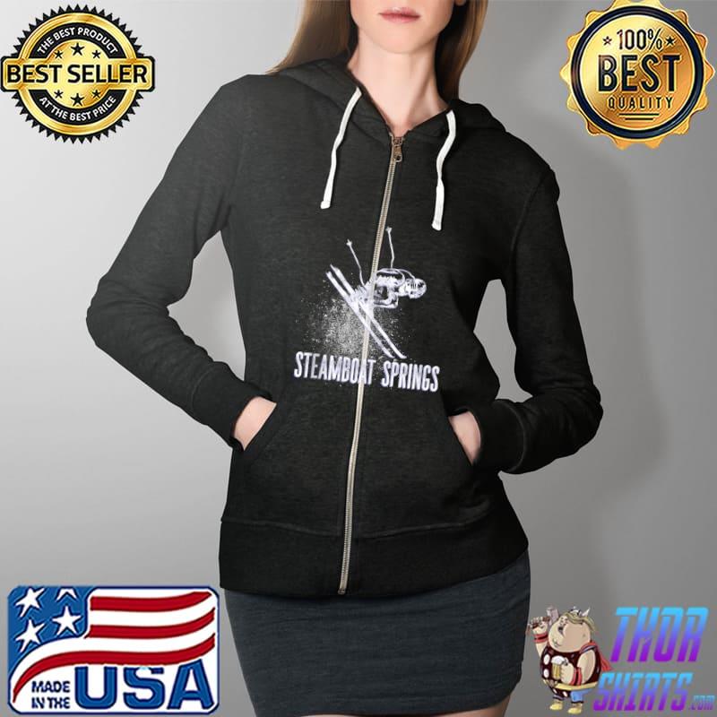 Official Steamboat Springs CO Ski Resort Retro Vintage Downhill Skier T Shirt Full Zip Hooded