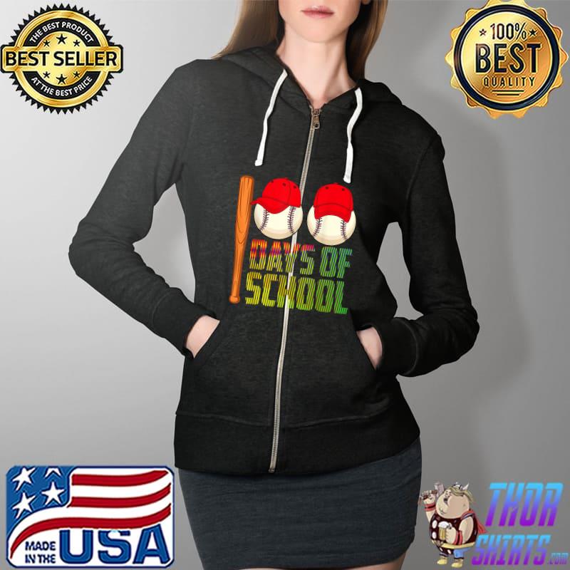 Original 100 Days of School Baseball Teacher Kids Happy 100th Day T-Shirt Full Zip Hooded