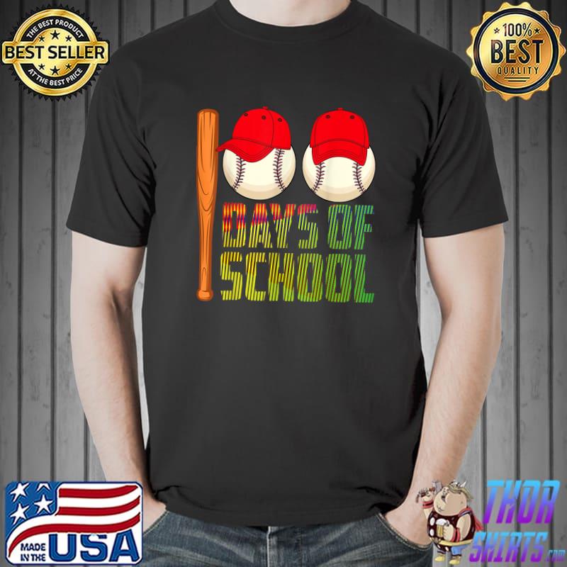Original 100 Days of School Baseball Teacher Kids Happy 100th Day T-Shirt Unisex