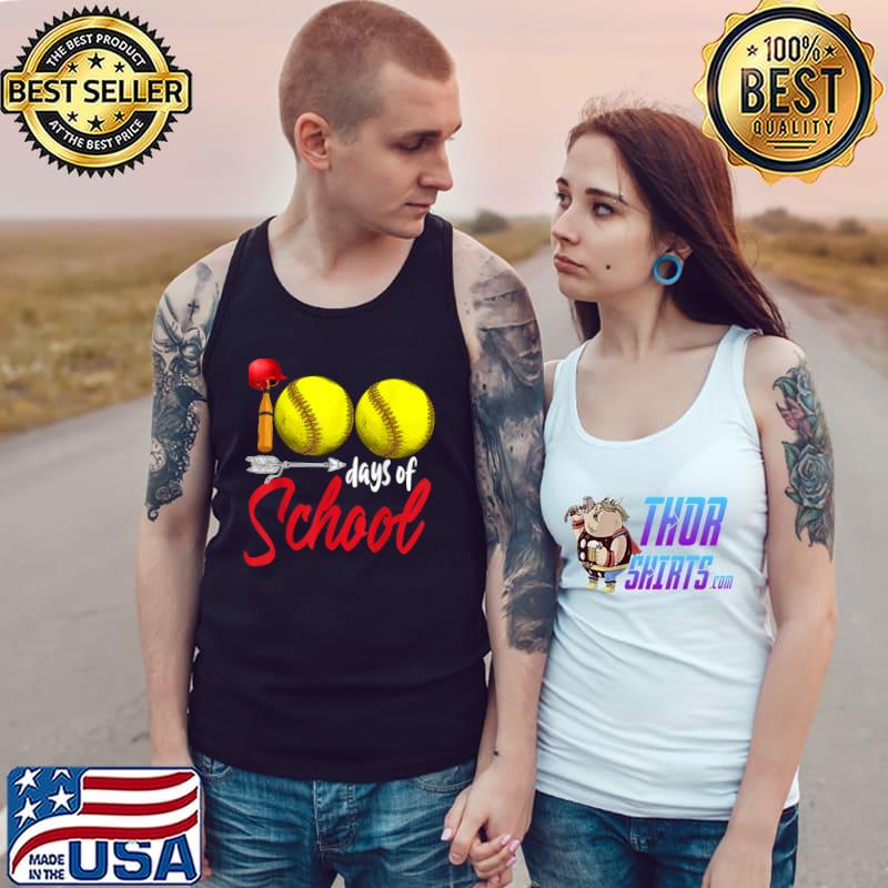 Original 100 Days of School Softball Teacher Kids 100th Day Softball T-Shirt Tank Top