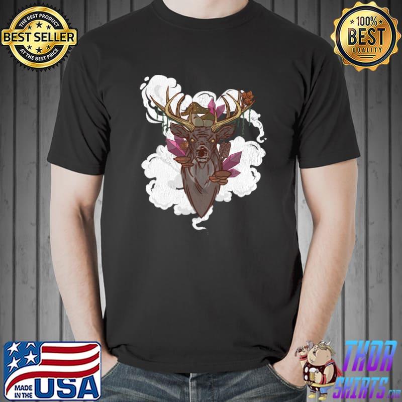 Original Cottagecore Aesthetic Deer and Mushrooms. Deer Buck Hunting T- Unisex