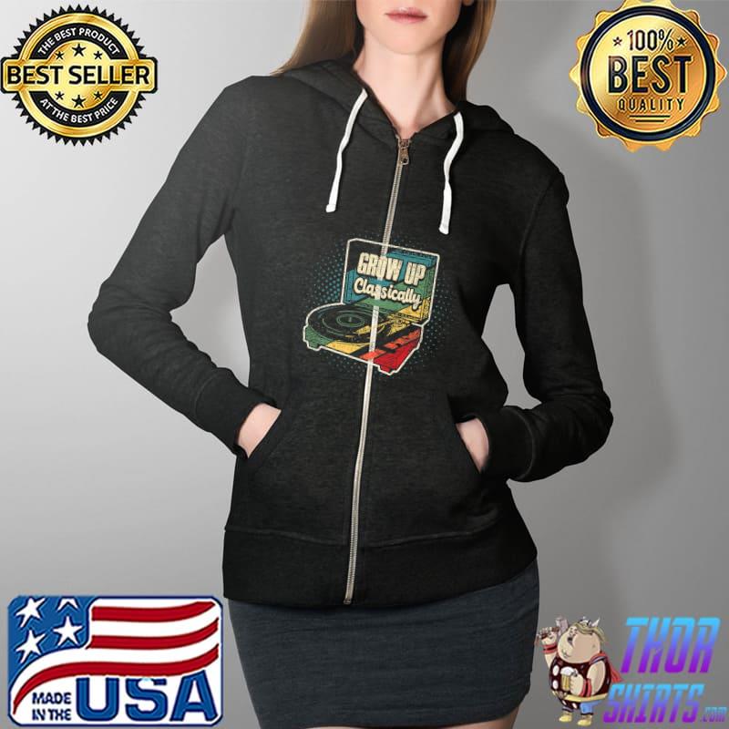 Original Grow Up Classically Retro Vinyl DJ Turntable LP Premium T-Shirt Full Zip Hooded