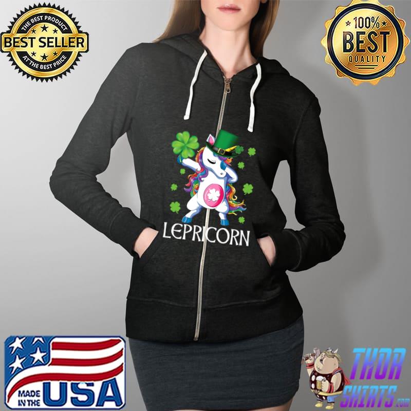 Original St Patricks Day Dabbing Lepricorn Unicorn Shamrock Unicorns Premium T-Shirt Full Zip Hooded