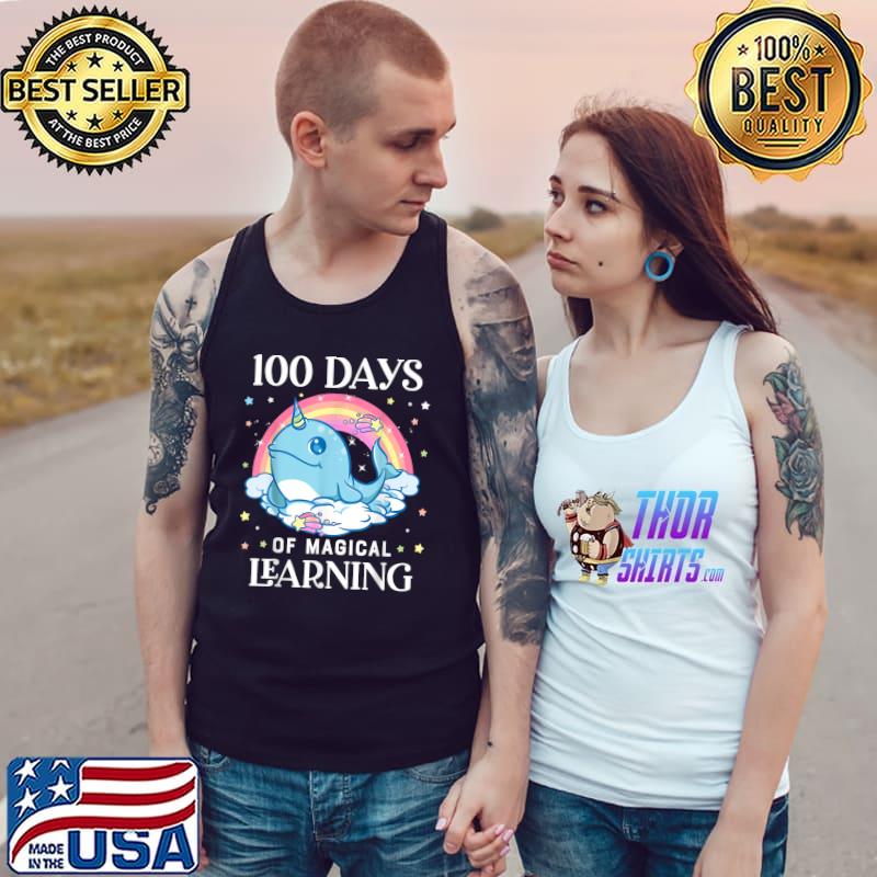 Premium 100 Days of School Narwhal Unicorn Girls 100th Day Rainbow T-Shirt Tank Top