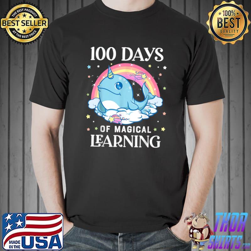 Premium 100 Days of School Narwhal Unicorn Girls 100th Day Rainbow T-Shirt Unisex