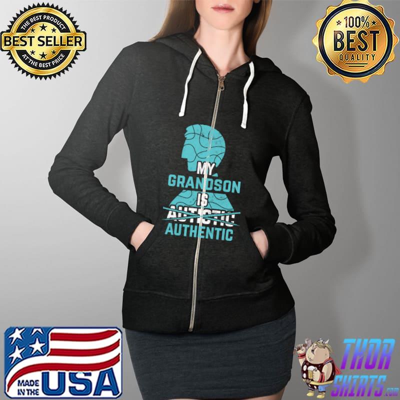 Premium My Grandson is Authentic Autism Awareness Autistic Spectrum T- Full Zip Hooded