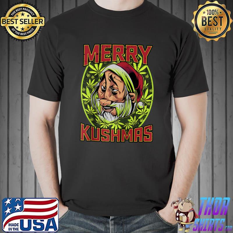 Top Christmas holidays gift Merry Kushmas Santa Claus Raglan Baseball T Shirt Unisex