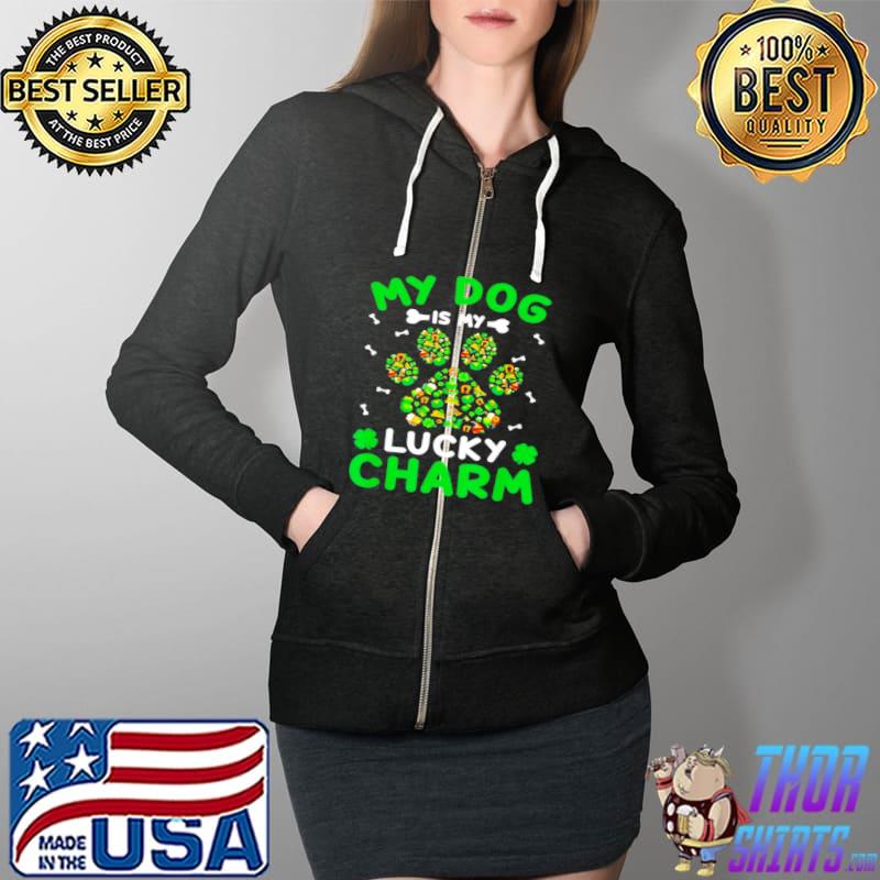 Top My Dog Is My Lucky Charms Paw Shamrock Lover Patricks Day Full Zip Hooded