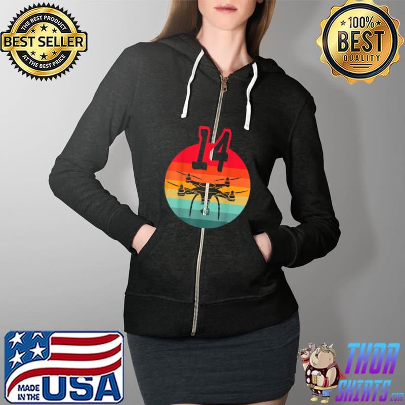 14th Birthday I Retro Remote Control Drones With Camera T-Shirt Full Zip Hooded