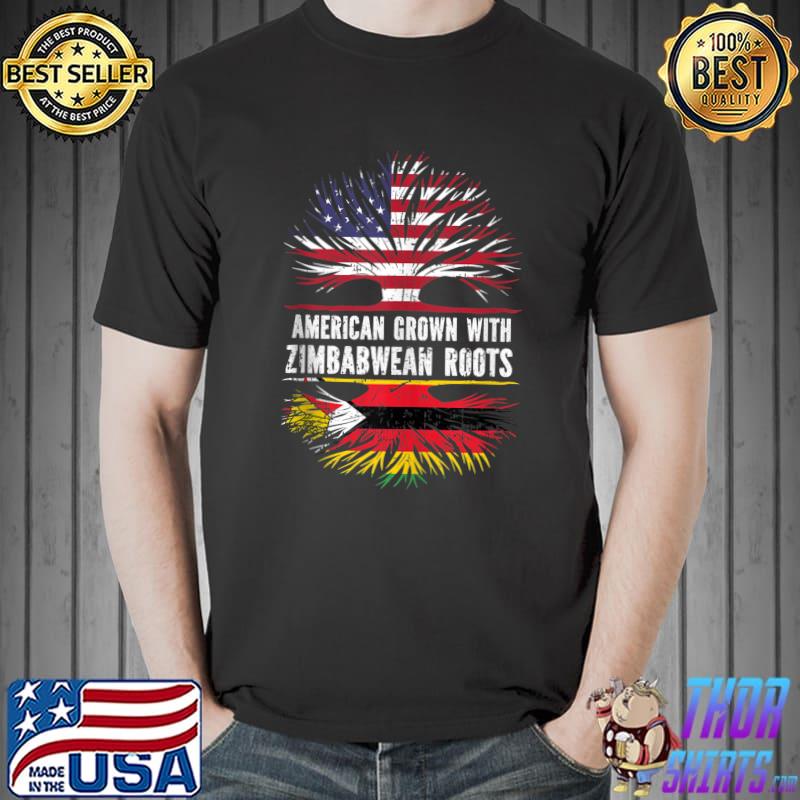 American Grown with Zimbabwean Roots USA Flag Zimbabwe T-shirt