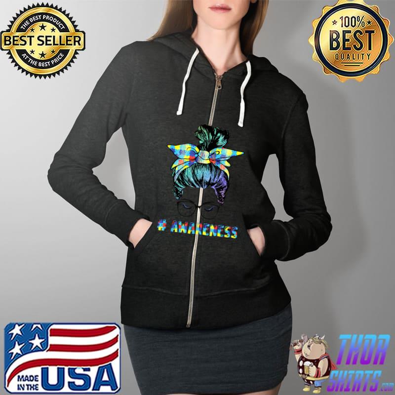 Autism Awareness Bun Sunglasses Mom Women T- Full Zip Hooded