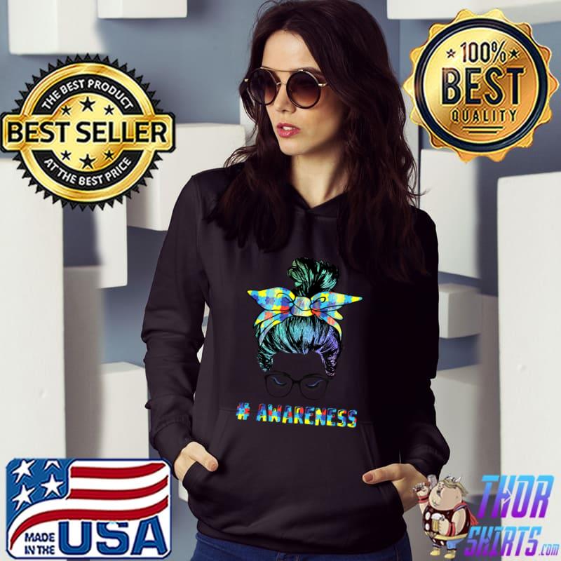 Autism Awareness Bun Sunglasses Mom Women T-shirt