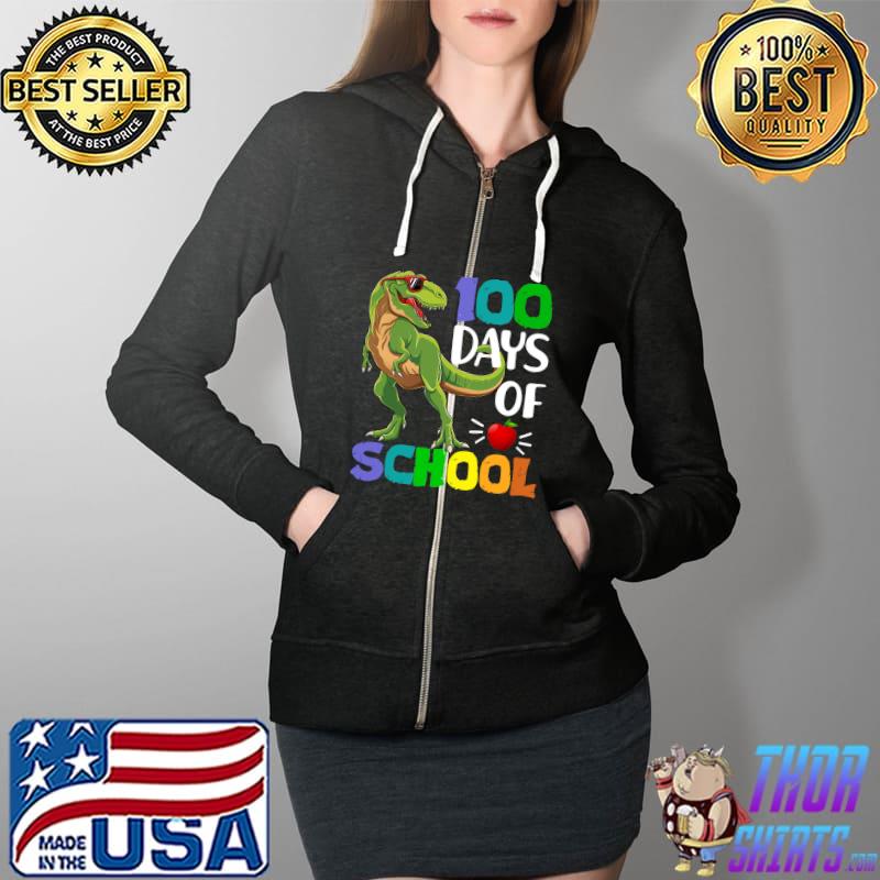 Awesome 100 Days Of School Dinosaur T-rex Wearing Mask Smarter Kids T- Full Zip Hooded