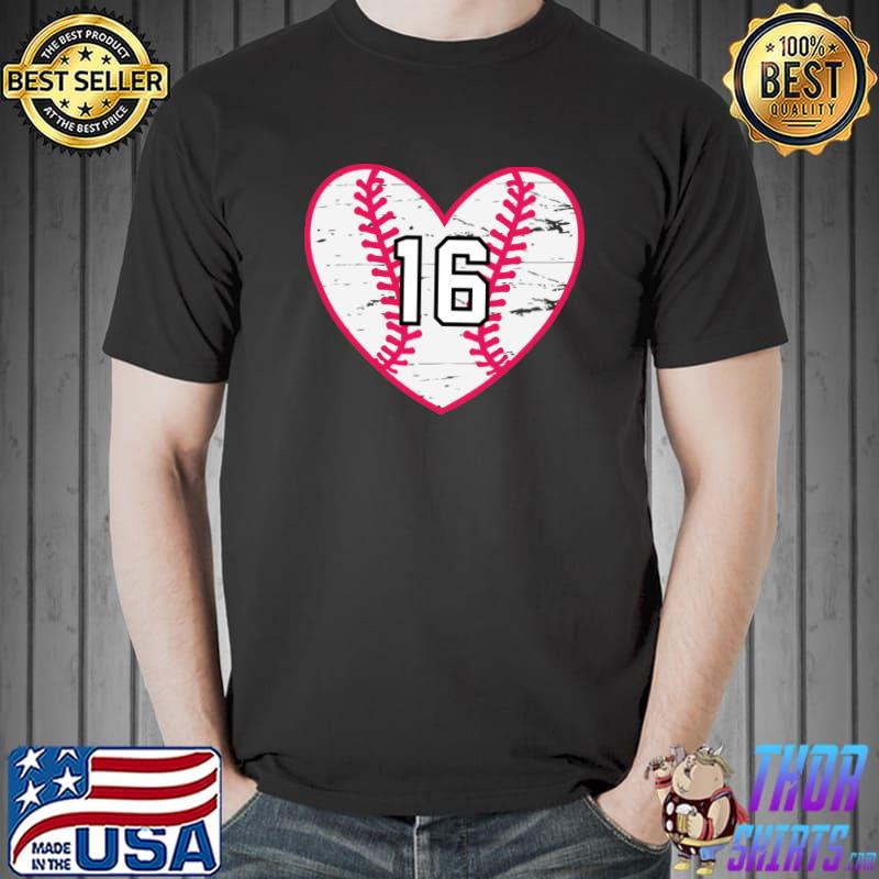 Awesome Baseball Softball Heart Number 16 Sports Player Fan Jersey T- Unisex
