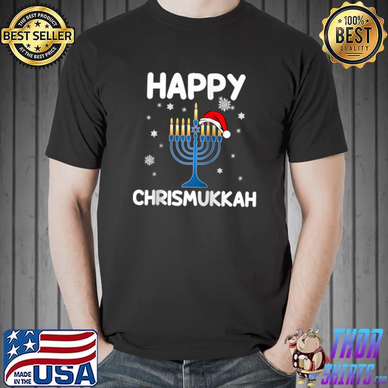 Awesome Happy Chrismukkah Santa Hat Menorah Christmas Hanukkah T- Unisex