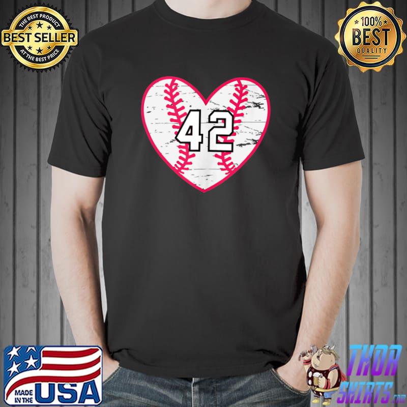 Baseball Softball Heart Number 42 Sports Player Fan Jersey T-shirt
