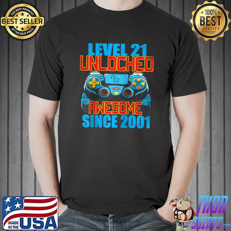 Best Level 21 Unlocked Awesome Since 2001 21th Birthday Gaming T-shirt