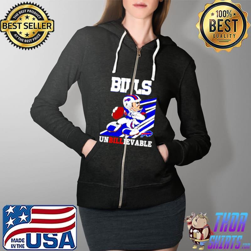 Buffalo Bills Slogan Unbillievable Mickey Mouse NFL T Full Zip Hooded