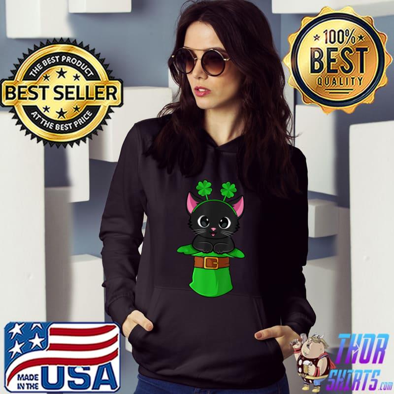 Cat St Patricks Day Leprechaun Shamrock Kitten Girls Boys T-Shirt
