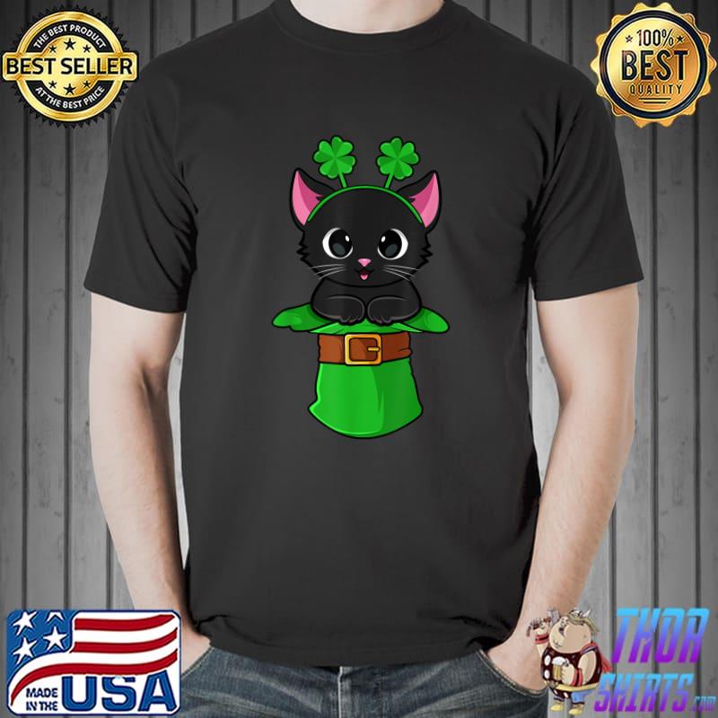 Cat St Patricks Day Leprechaun Shamrock Kitten Girls Boys T-Shirt Unisex