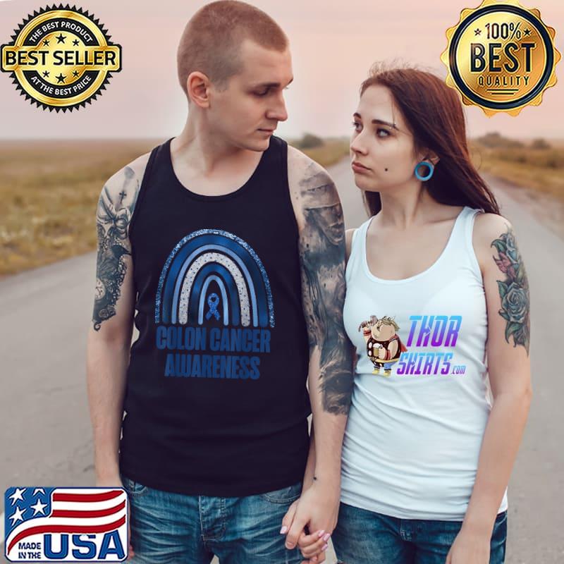 Colon Cancer Awareness Blue Ribbon and Rainbow New Awareness T-Shirt Tank Top
