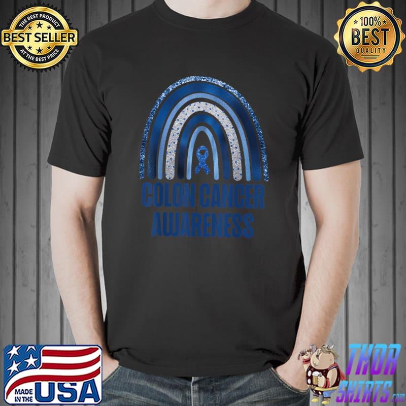 Colon Cancer Awareness Blue Ribbon and Rainbow New Awareness T-Shirt Unisex