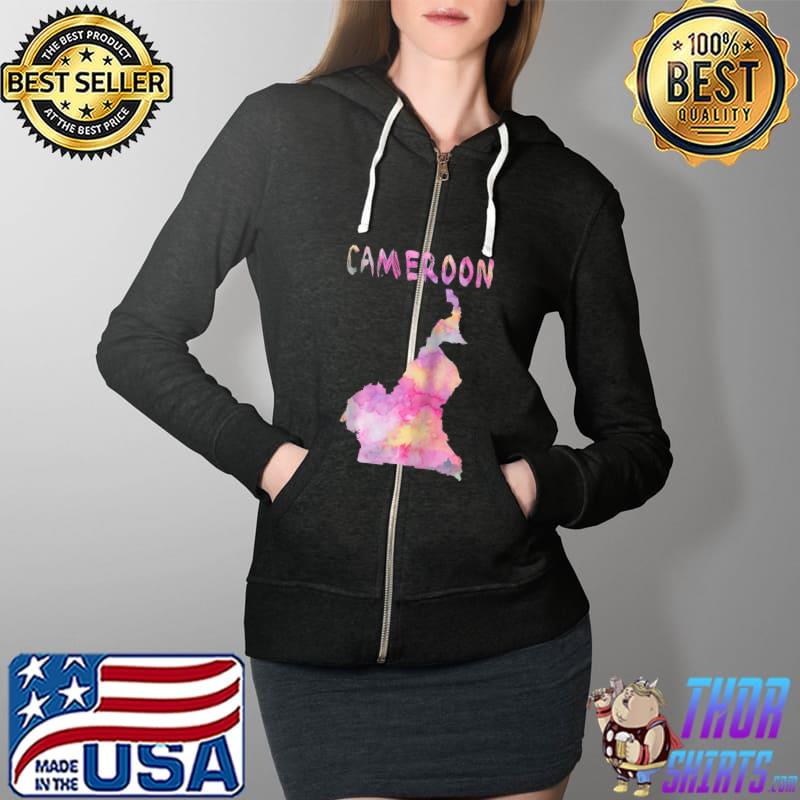 Colorful isolated Cameroon map in watercolor, Colorful Paint T- Full Zip Hooded
