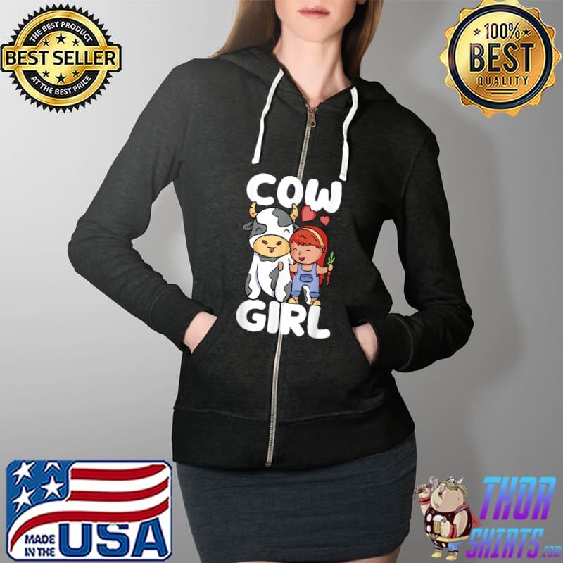 Cow Girl Cattle Dairy Farm Country Cow Lover Little Cowgirl T-Shirt Full Zip Hooded