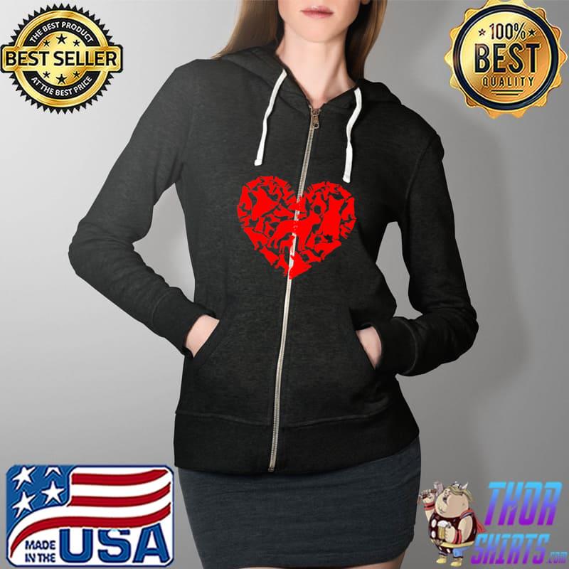 Cute Heart Boston Terrier Dog Valentines Day Puppy Lover T- Full Zip Hooded