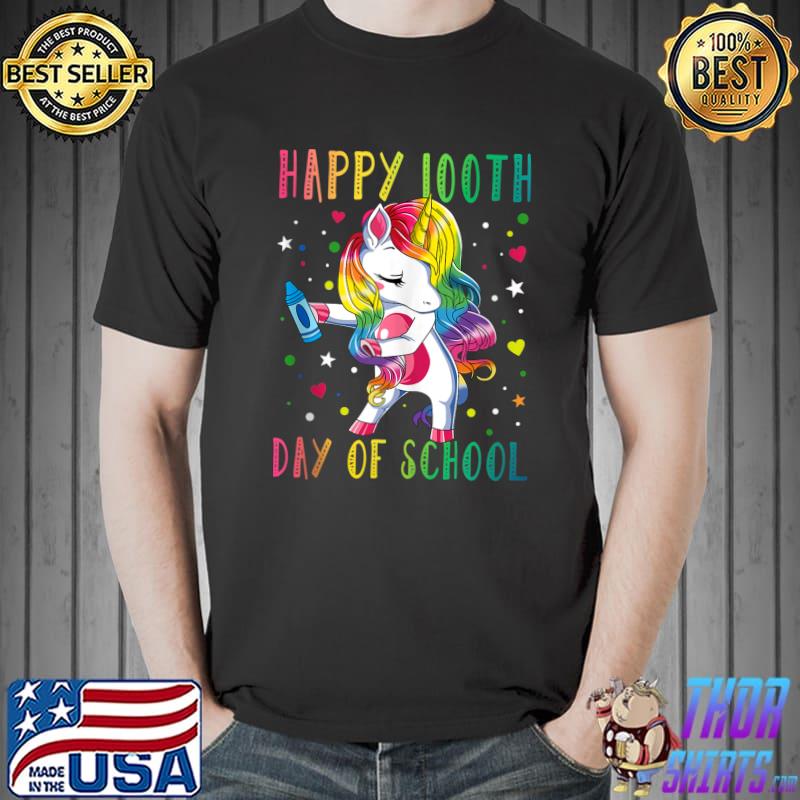 Dabbing Unicorn Crayon Teacher Happy 100th Day Of School T- Unisex