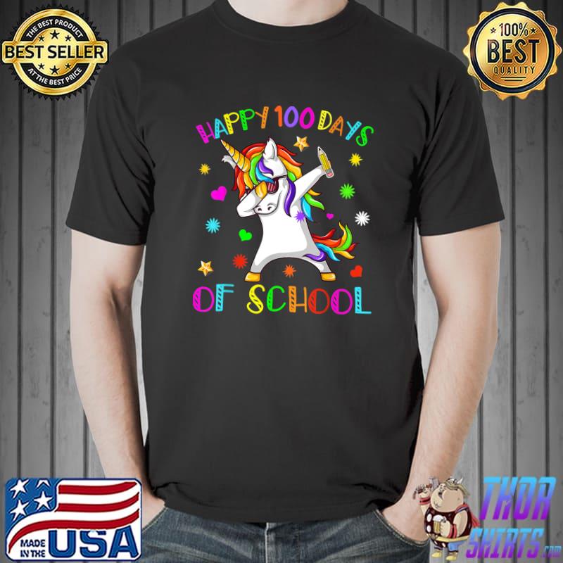 Dabbing Unicorn Teacher Student Happy 100 Days of School T- Unisex