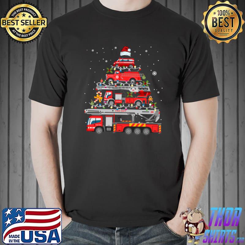 Funny Firefighter Fire Truck Christmas Tree Lights Santa Fireman T- Unisex