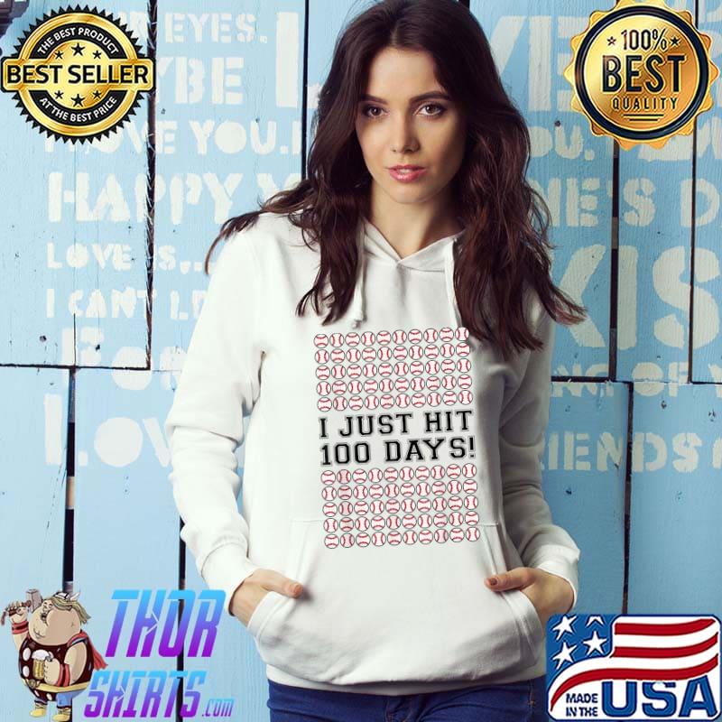 Funny Just Hit 100 Days of School Baseball Teacher Boys 100th Day T-Shirt