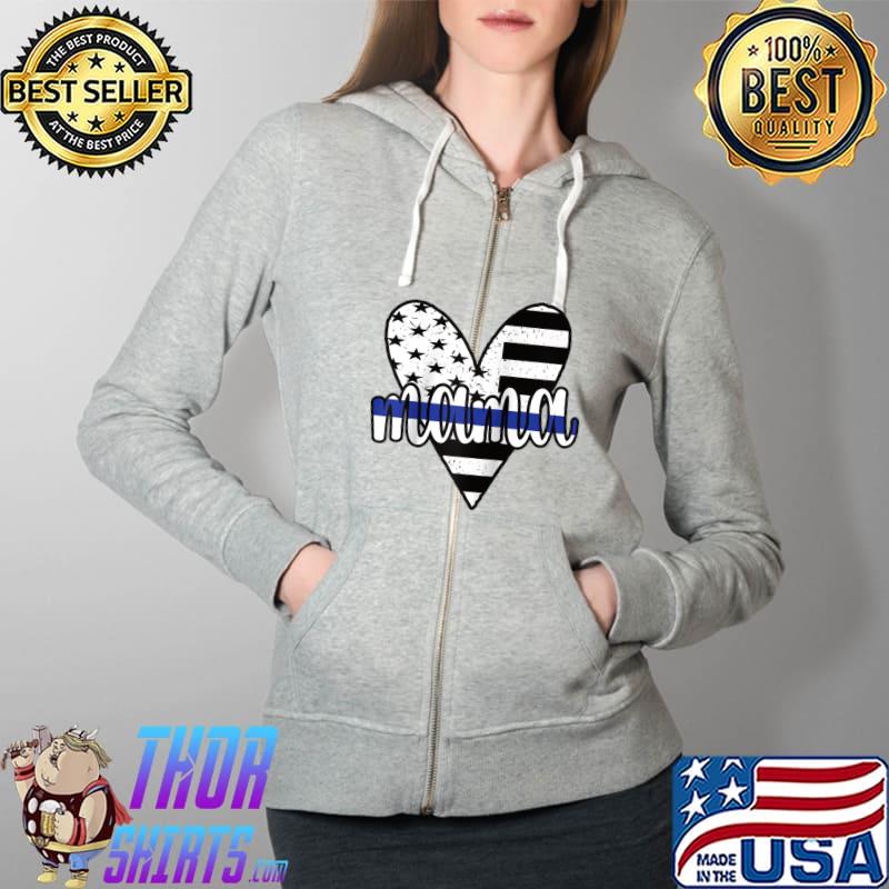 Funny Police Mama US Flag Proud Police Officer Mom Blue Line T- Full Zip Hooded