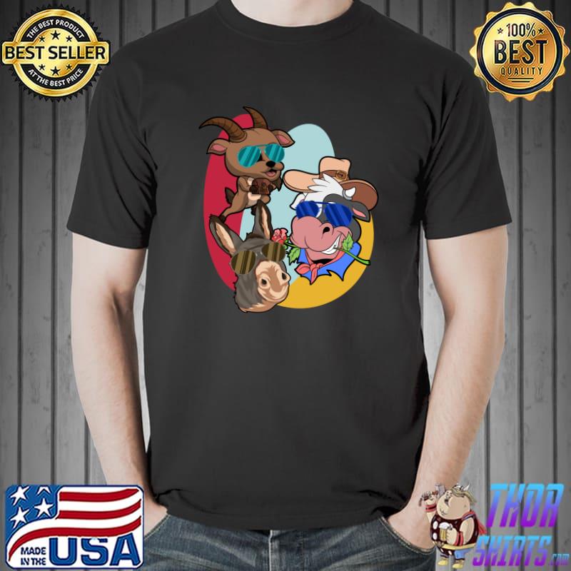 Funny Sunglasses Farm Animal Donkey Goat Cow Farm T-Shirt Unisex