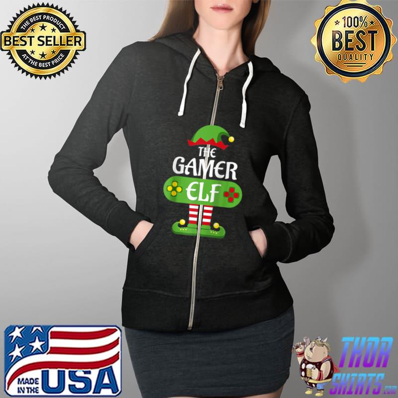 Gamer Elf Family Matching Christmas Funny Gift Pajama T- Full Zip Hooded