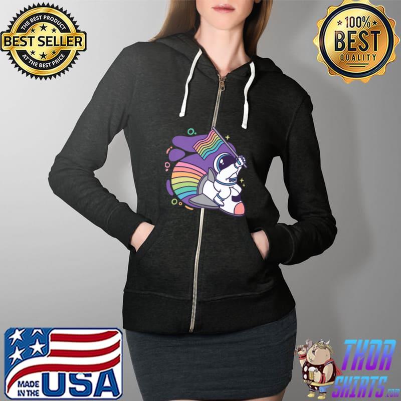 Gay Astronaut with Rainbow Flag - Cute LGBTQ Pride Premium T-Shirt Full Zip Hooded