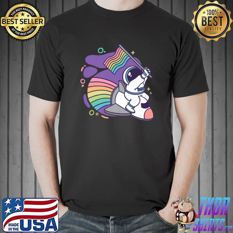 Gay Astronaut with Rainbow Flag - Cute LGBTQ Pride Premium T-Shirt Unisex