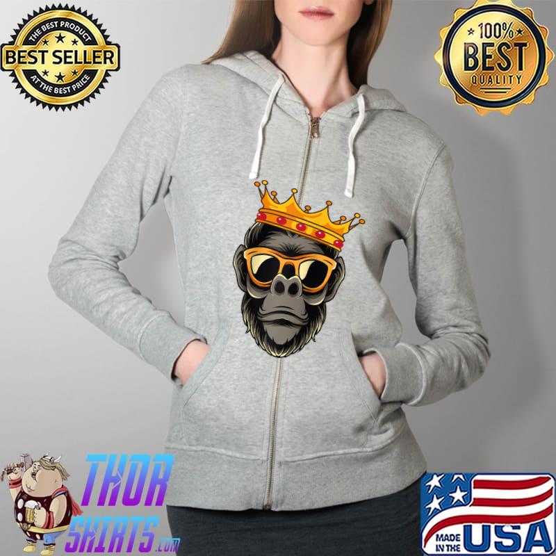 Gorilla King With Crown Silverback Crazy Wild Gorilla Ape T-Shirt Full Zip Hooded