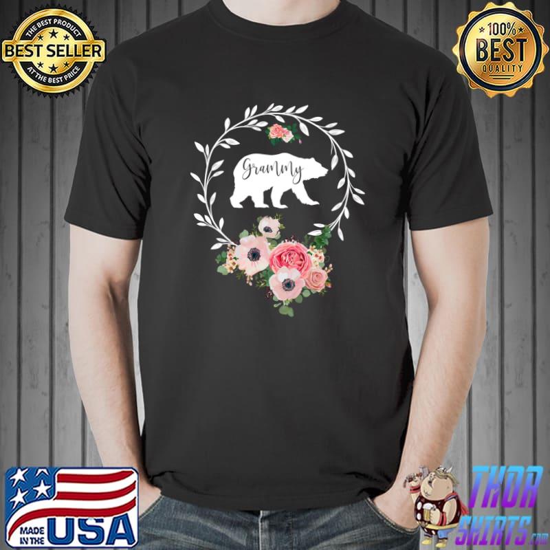 Grammy Bear Xmas Family Christmas Pajama Flower Grandma T-shirt