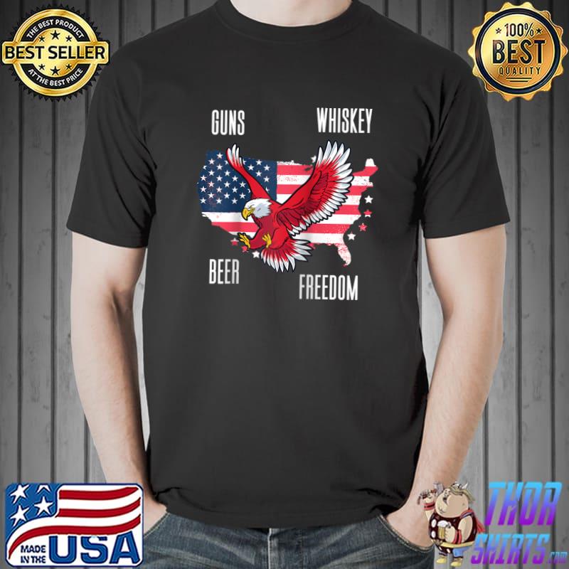 Guns Whiskey Beer Freedom - USA Flag T-Shirt Unisex