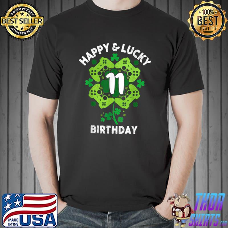 Happy & Lucky 11th Birthday, Gamer Shamrock St Patricks Day T-Shirt Unisex
