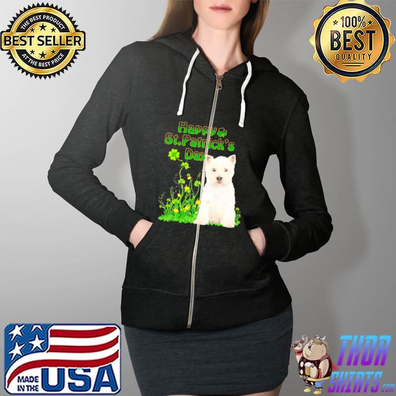 Happy St. Patrick’s Day Patrick Gold Grass West Highland White Terrier Dog Shirt Full Zip Hooded