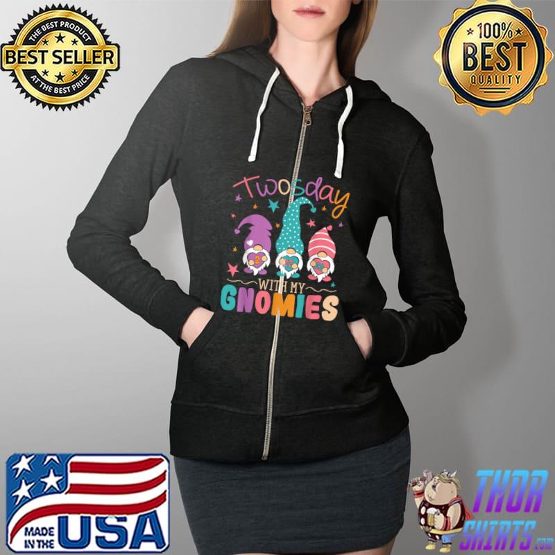 Happy Twosday With My Gnomie 2nd Grade Teacher 2-22-22 Gnome T-Shirt Full Zip Hooded
