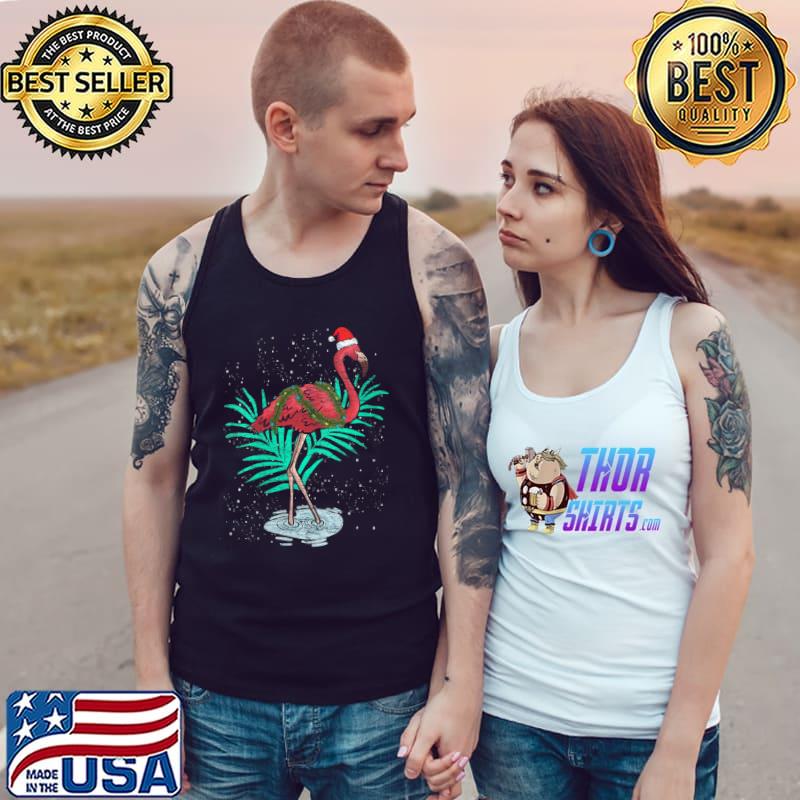 Hawaii Summer Tropical Xmas Pink Flamingo Christmas In July T- Tank Top
