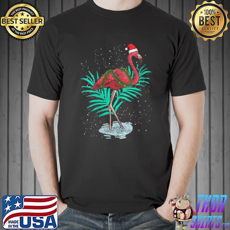 Hawaii Summer Tropical Xmas Pink Flamingo Christmas In July T-shirt