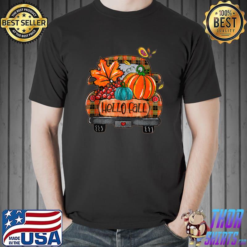 Hello Fall Pumkin Truck Maple Leaves T-shirt