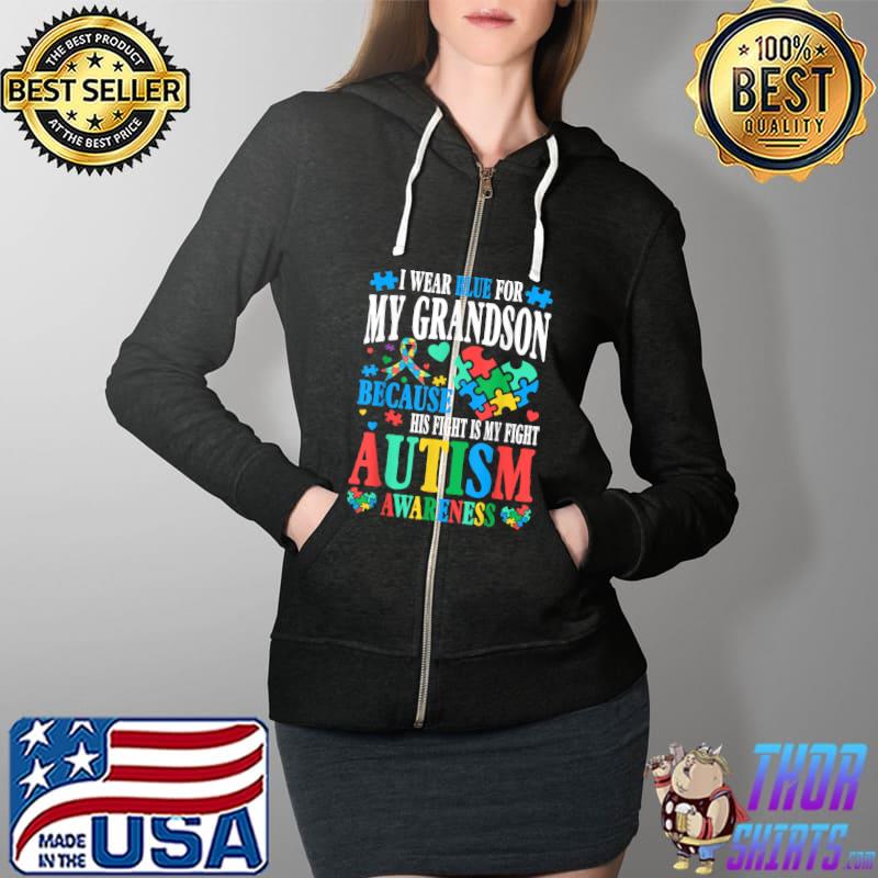 I Wear Blue For My Grandson Autism Awareness-Grandma Grandpa T-Shirt Full Zip Hooded