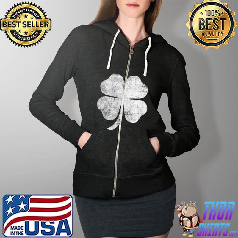 Kids Distressed Four Leaf Clover St Patrick's Day T-Shirt Full Zip Hooded